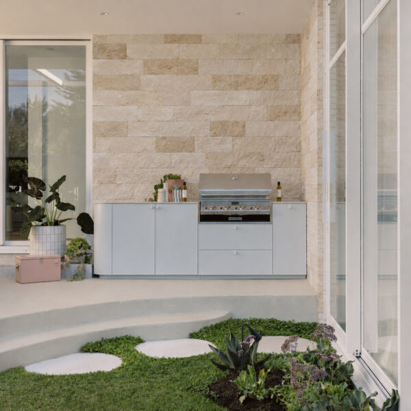 Pitched Travertine Cladding | Traditional Blend | BBQ wall